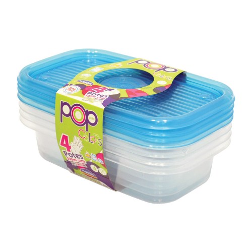 JUEGO RECIPIENTE POP RECT 520ML (4 PZS)