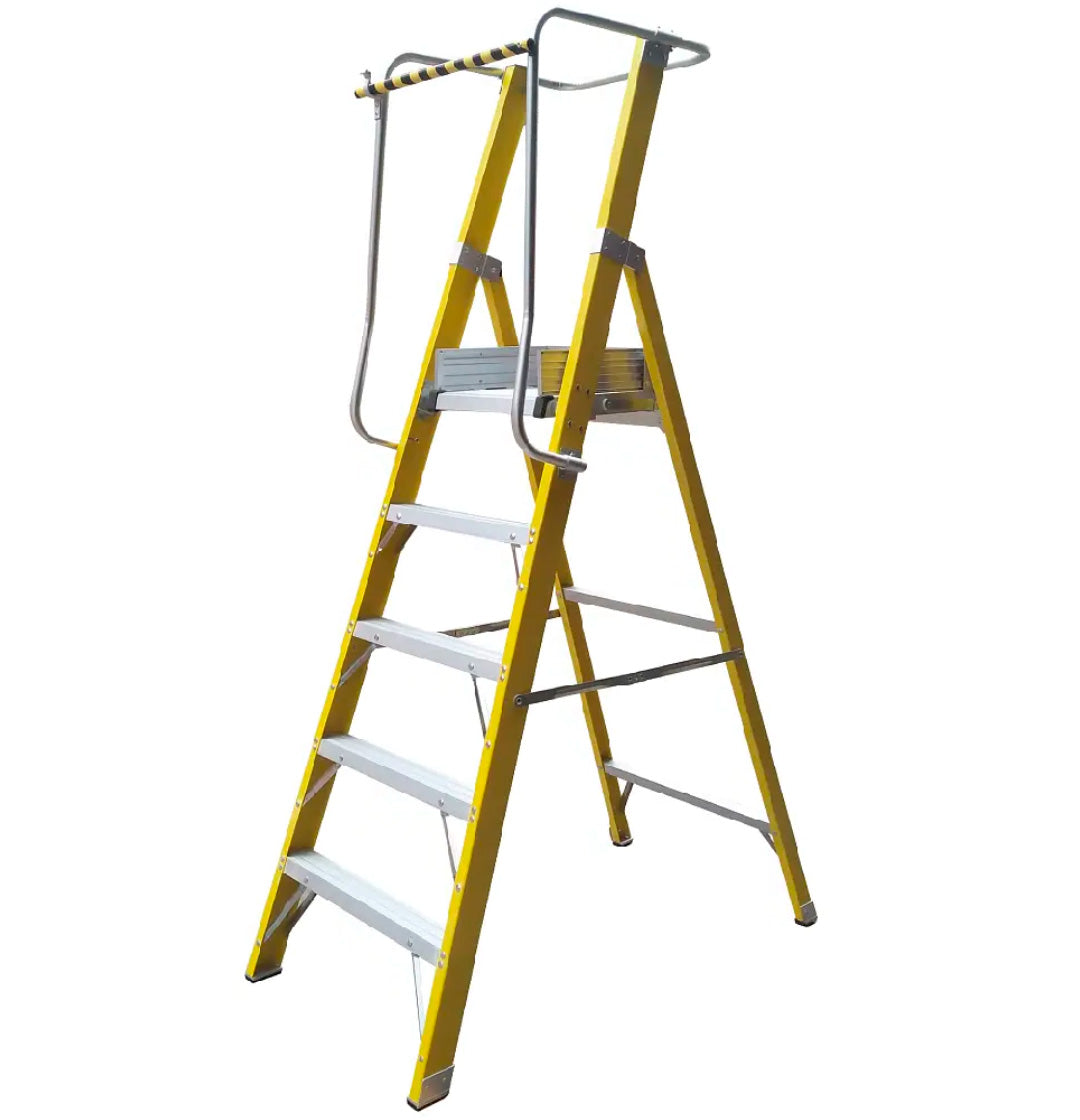 Escalera Tijera con Plataforma Fibra de Vidrio 5 Peldaños