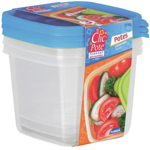 Clic Pote Quadrado - Juego 3 Piezas - 1,25 L Cada