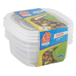 Clic Pote Quadrado - Juego 3 Piezas - 580ml Cada