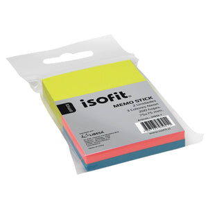 BLI.BLOCK 2 MEMO STICK 38X51 3 COL NEON ISOFIT-DSG