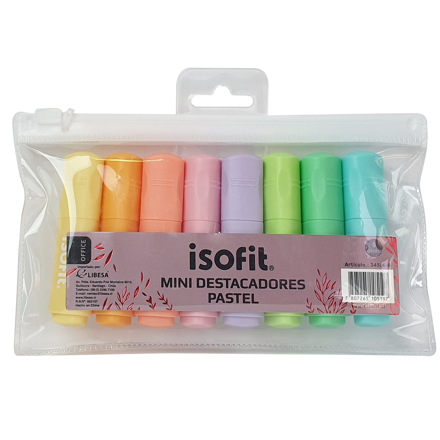 DESTACADOR MINI 8 COLORES PASTELES ISOFIT-DSG/W