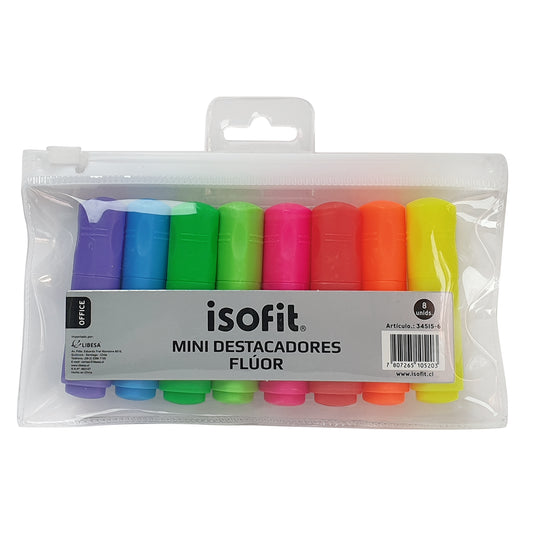 DESTACADOR MINI 8 COLORES FLUOR ISOFIT-DSG