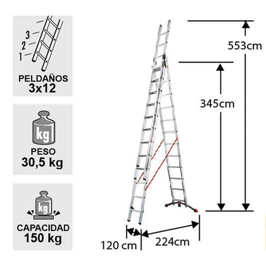 Escalera de Aluminio Tijera con Extension 8.15 M