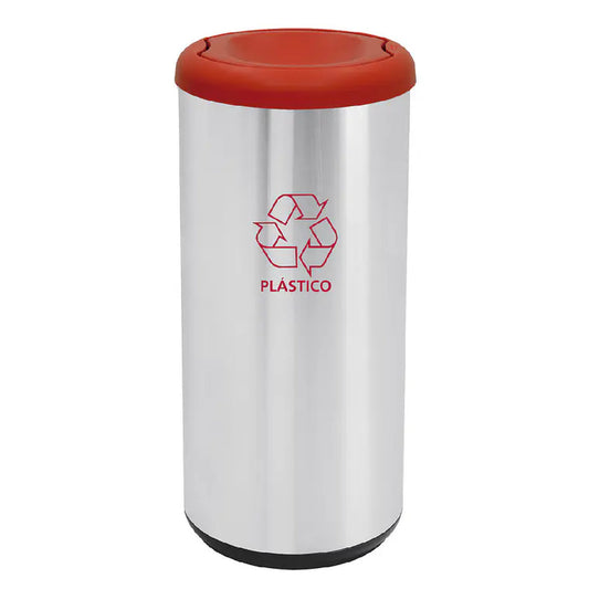 Basurero Acero Inox 40L Tramontina Tapa Vaivén Rojo