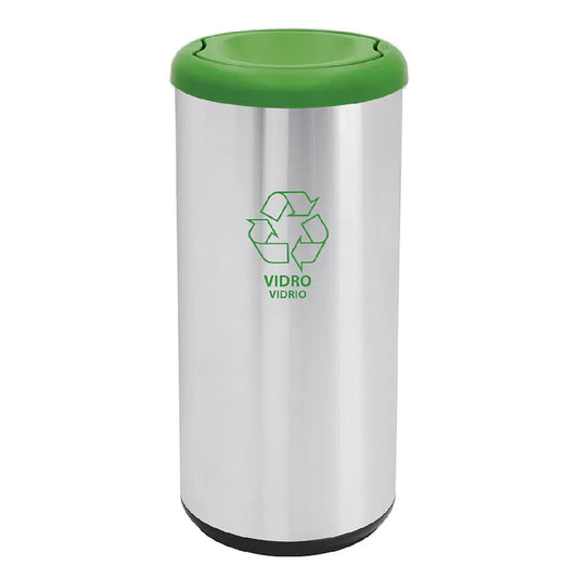 Basurero Acero Inox 40L Tramontina Tapa Vaivén Verde