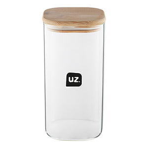 CONTENEDORES DE ALIMENTOS VIDRIO BOROSILICATO CUADRADO TRANSP. C/TAPA BAMBU, 1,5L 20X10X10 CM