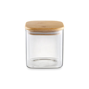 CONTENEDORES DE ALIMENTOS VIDRIO BOROSILICATO CUADRADO 700ML TRANSP. C/TAPA BAMBU 10,8X10X10 CM