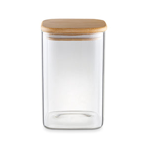 CONTENEDORES DE ALIMENTOS VIDRIO BOROSILICATO CUADRADO 1,1L TRANSP. C/TAPA BAMBU 15X10X10 CM