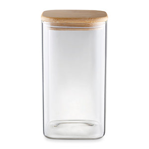 CONTENEDORES DE ALIMENTOS VIDRIO BOROSILICATO CUADRADO 1,4L TRANSP. C/TAPA BAMBU 15X10X10 CM